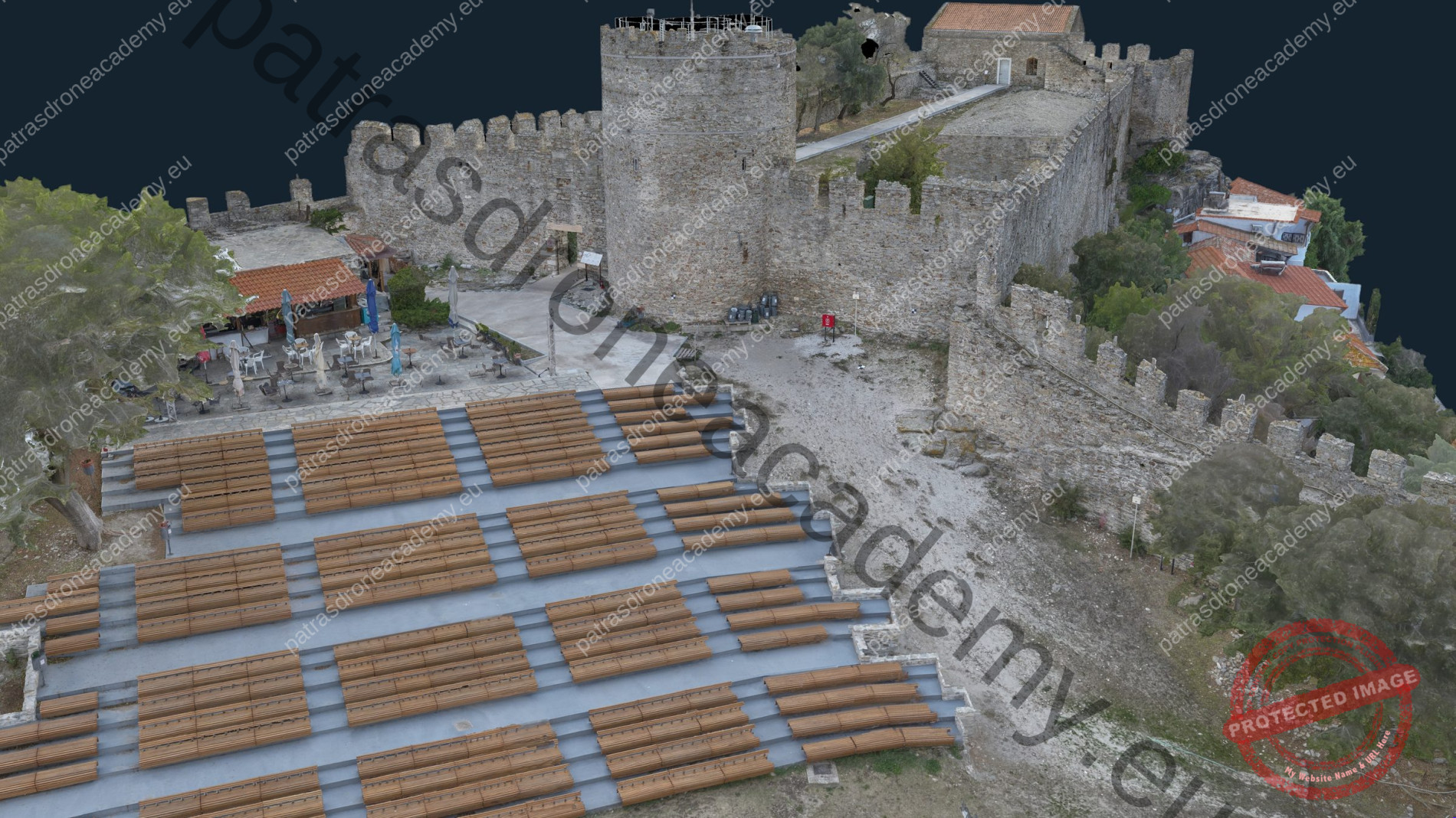 Το 3D μοντέλο του Κάστρου της Καβάλας, με τον κεντρικό πύργο